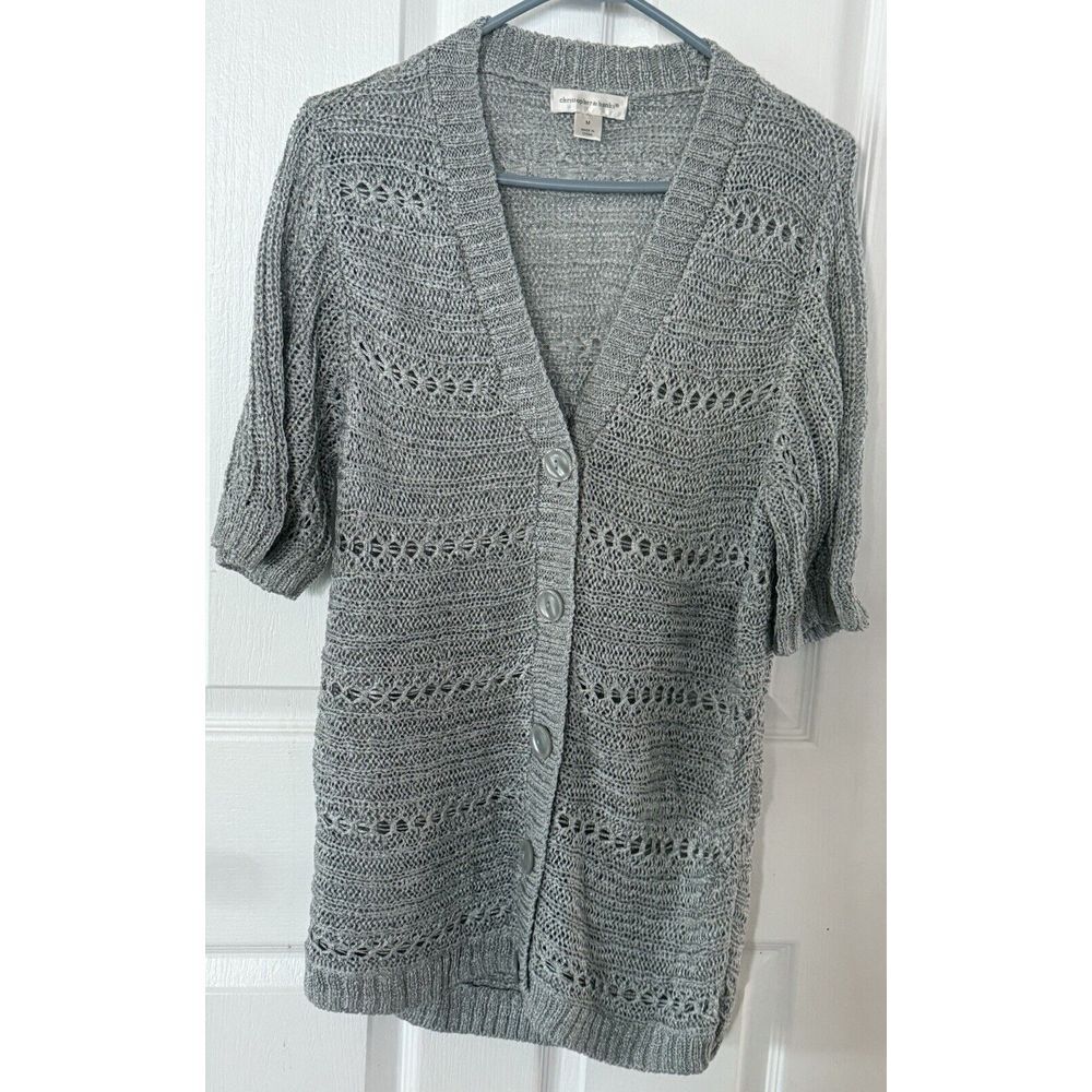 Christopher Banks Medium Gray Cardigan Sweater Button Up Short Sleeve